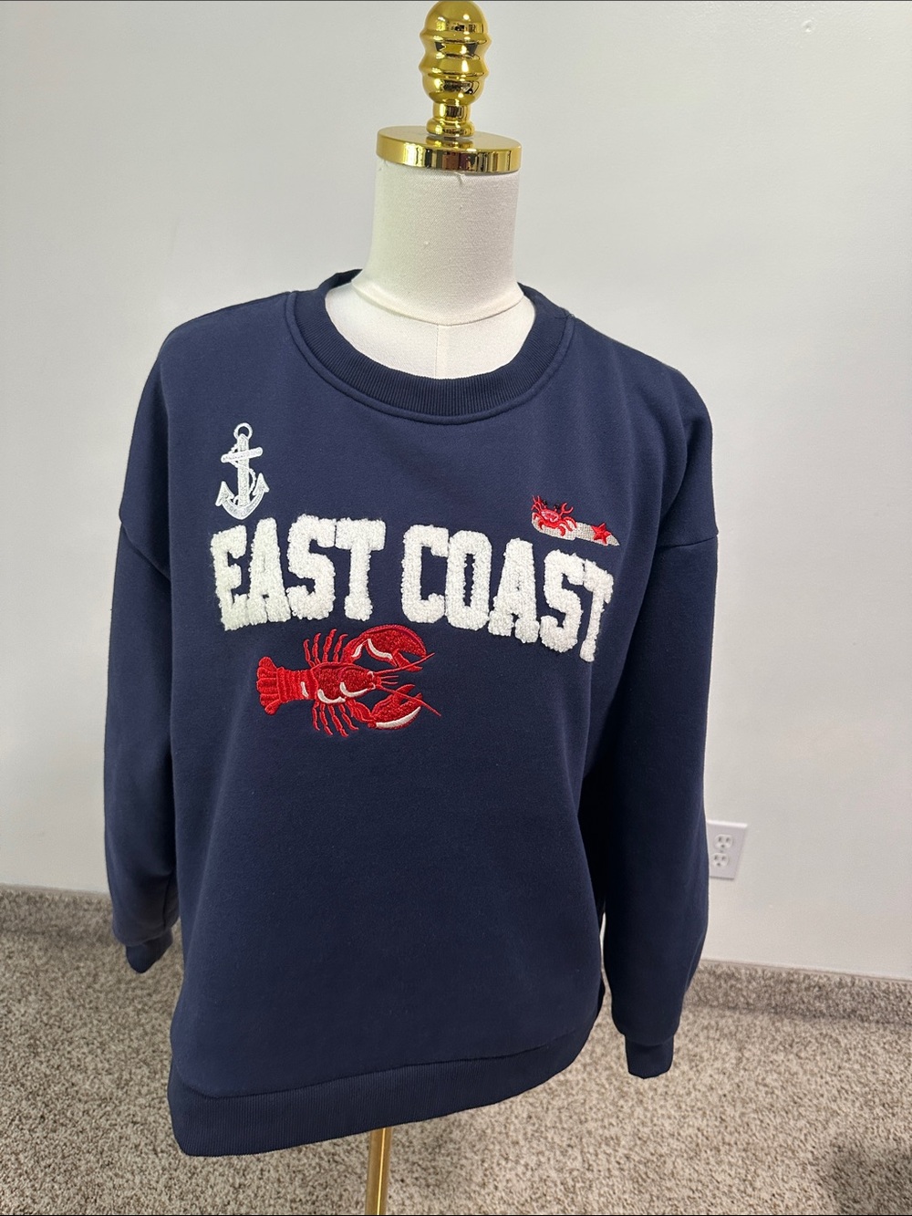 Altar'd State Navy 'East Coast' Sweatshirt with Red Lobster Embroidery